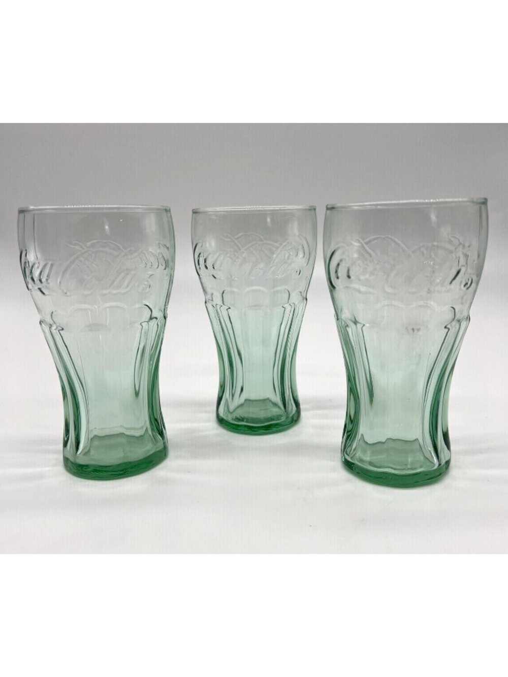 Mini Coca Cola Glasses 4.5" Green Set Of 3